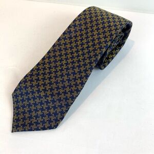 Charles Tyrwhitt Houndstooth Silk Tie Gold Yellow Navy Blue 60"L x 3.25"W